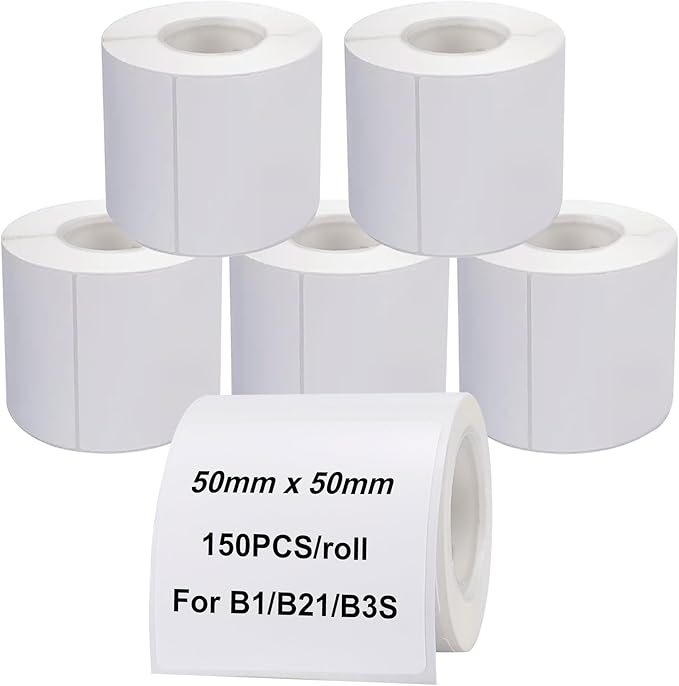 6 Rolls(900PCS) Thermal Label Sticker for B21/B3S/B1 Printer Label Maker Tape Waterproof Sticker Paper Business Shipping Address Labeling Replacement with Self-Adhesive (50 x 50mm-150PCS)