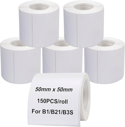 6 Rolls(900PCS) Thermal Label Sticker for B21/B3S/B1 Printer Label Maker Tape Waterproof Sticker Paper Business Shipping Address Labeling Replacement with Self-Adhesive (50 x 50mm-150PCS)