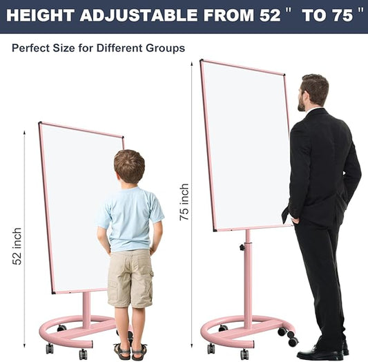 White Board on Wheels, 40x26 Inches Standing Dry Erase Board, Portable Whiteboard with Stand, Magnetic Mobile Whiteboard for Classroom, School, Office, Home, Teacher, with Flip Chart Paper