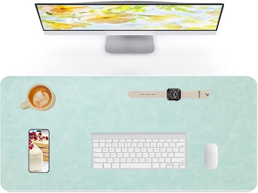 Crazy Horse Leather Desk Mat Large Mouse Pad Laptop Computer Desk Pad Waterproof Non-Slip Table Blotter Desktop Keyboard Writing Pad for Office and Home (Light Green, 120x43cm)