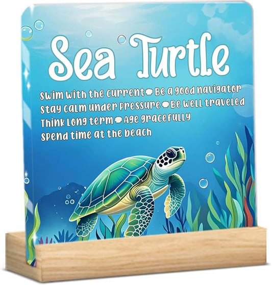 Inspirational Gifts Acrylic Sign Funny Sea Turtle Desk Sign Decor for Office Bedroom Living Room Home, Turtle Lovers Gift for women friend Colleague-1