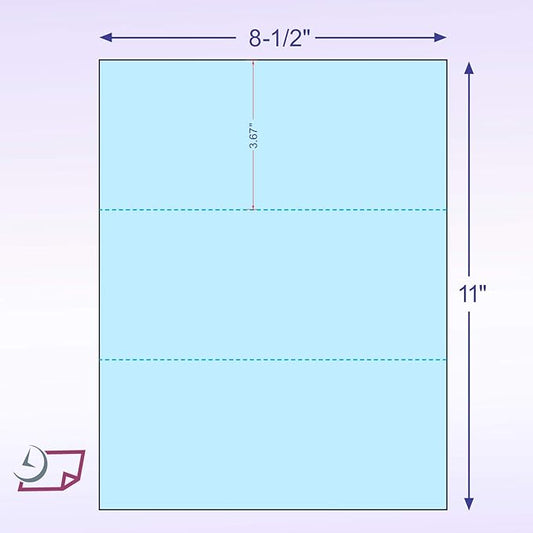 NextDayLabels - Pack of 500 Sheets, 8-1/2 x 11" Letter Size Perforated Paper (Blue, Perf @ 3-2/3" and 7-1/3")