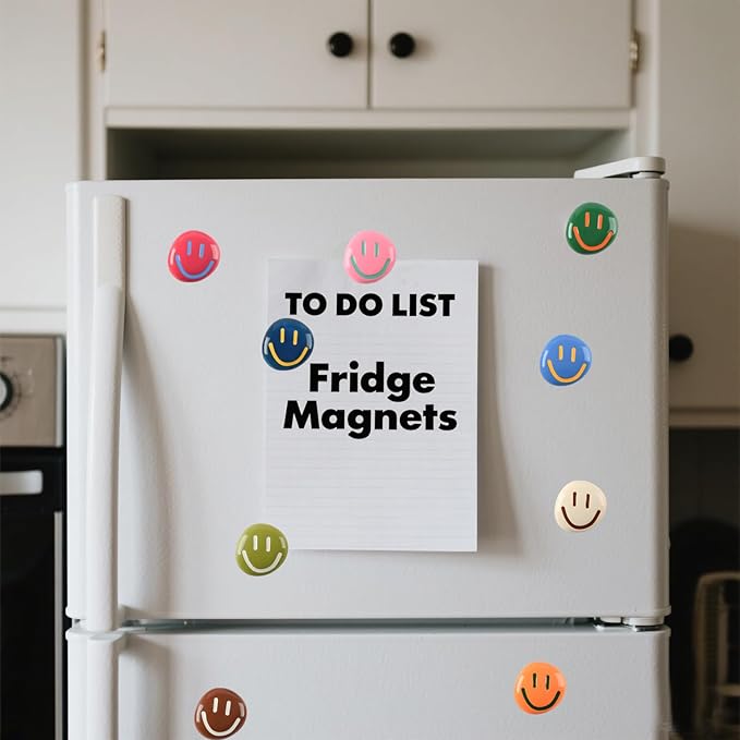 12Pcs Fridge Magnets - Smiley Face Cute Refrigerator Magnets - Colorful Decorative Small Magnets for Whiteboard Locker Cabinet - Classroom Kitchen Office Decor (3mm Magnet Set)- SMILE EVERYDAY