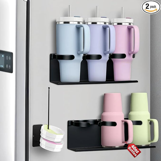 2Pcs Magnetic Water Bottle Organizer for Stanley 30 40 oz Tumbler and Lid Magnetic Cup Holder Heavy Duty Tumbler Storage Organizer Drink Accessories Kitchen Cup Storage Rack for Fridge Cabinets Gifts