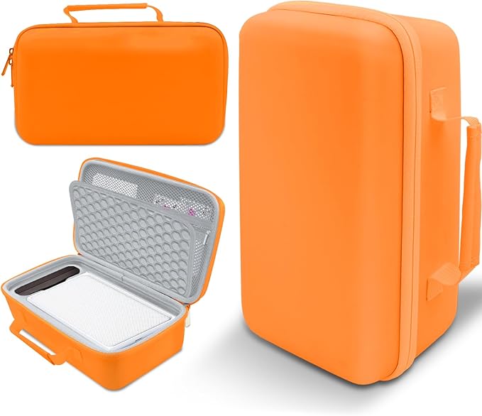 EVA Hard Storage Carrying Case Compatible with Liene M100 M200 4x6'' Photo Printer Extra Space for Charger, Photo Paper, Memory Card and Battery, Orange (Case Only)