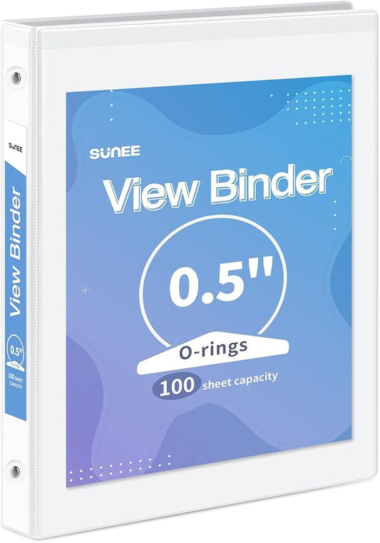 SUNEE 3 Ring Binder 1/2 Inch 1 Pack, Clear View Binder Three Ring PVC-Free (Fit 8.5x11 Inches) for School or Office Supplies, White