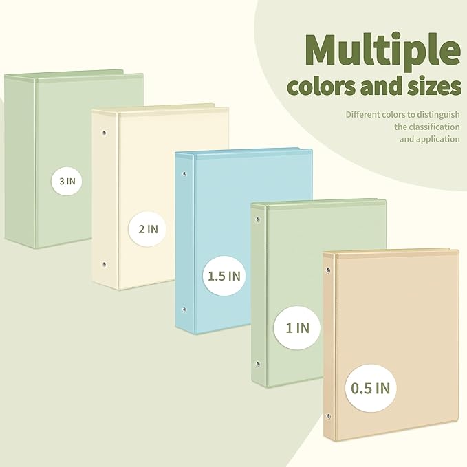SUNEE 3 Ring Binder 2 Inch 2 Pack, Clear View Three Ring PVC-Free (Fit 8.5x11 Inches) for School or Office Supplies, Sage Green