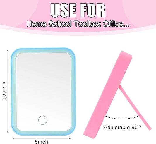 Sintuff 2 Pcs Light Up Locker Mirror Accessories Rectangular Magnetic Mirror for Locker, Bathroom, Household Refrigerator, Workshop Toolbox or Cabinet(Pink, Blue)