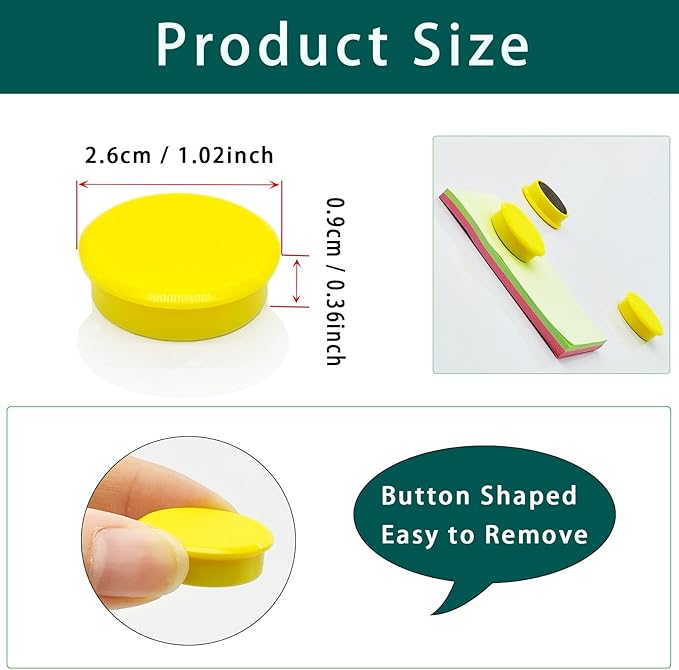 ZDZBLX Fridge Magnets, 30pcs Strong Refrigerator Magnets, Heavy Duty Small Magnets for Whiteboard, Office, Classroom, Lockers, Maps, DIY Crafts - Cute Mini Round Magnet for Fridge, Kitchen (Yellow)
