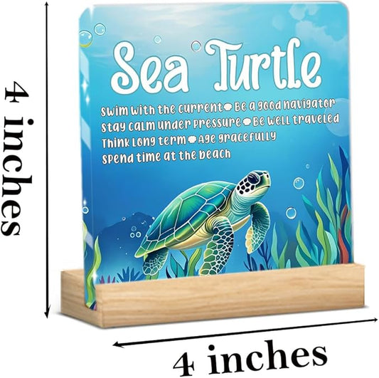 Inspirational Gifts Acrylic Sign Funny Sea Turtle Desk Sign Decor for Office Bedroom Living Room Home, Turtle Lovers Gift for women friend Colleague-1