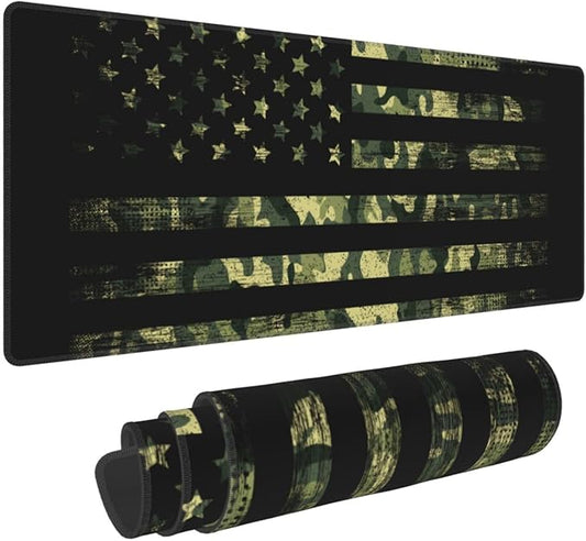 Large Gaming Mousepad, American Flag with Camouflage XL Mouse Pad with Stitched, Full Long Waterproof Non-Slip Base Keyboard Pad, PC Laptop Computer Mat for Men Office Decor, (Black, 31.5 * 11.8 in)