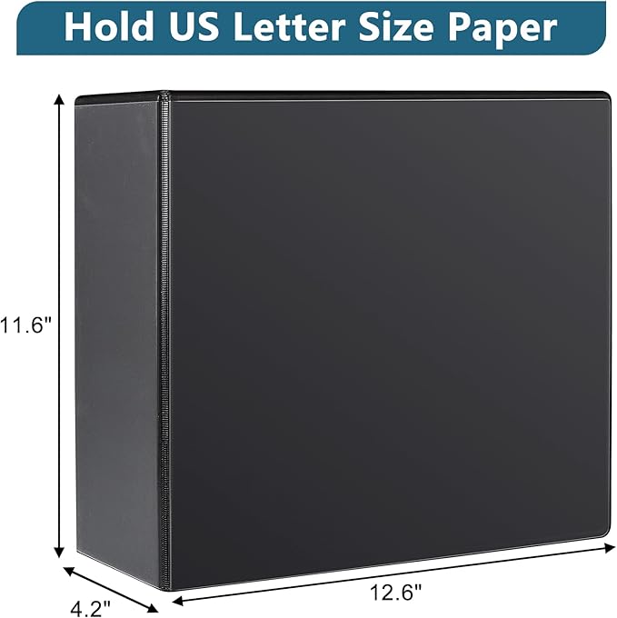 4" 3 Ring Binder, Standard 4-Inch Slant-D Ring Binder Fit Letter Size Paper, Presentation View Binders, 2 Packs, Black
