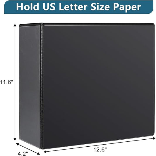 4" 3 Ring Binder, Standard 4-Inch Slant-D Ring Binder Fit Letter Size Paper, Presentation View Binders, 2 Packs, Black