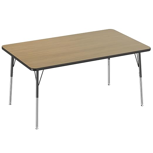 Factory Direct Partners FDP Rectangle (36 x 60 inch) Classroom Table with Adjustable Standard Swivel Glide Legs (19-30 in); School and Office Furniture - Pasadena Oak Top/Black Edge and Legs