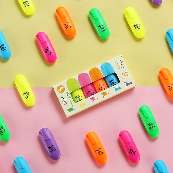 6 pieces Tiny Markers Fluorescent Colors Mini Highlighter Pen Neon Color Chisel Tip Cute Design Kawaii Gift