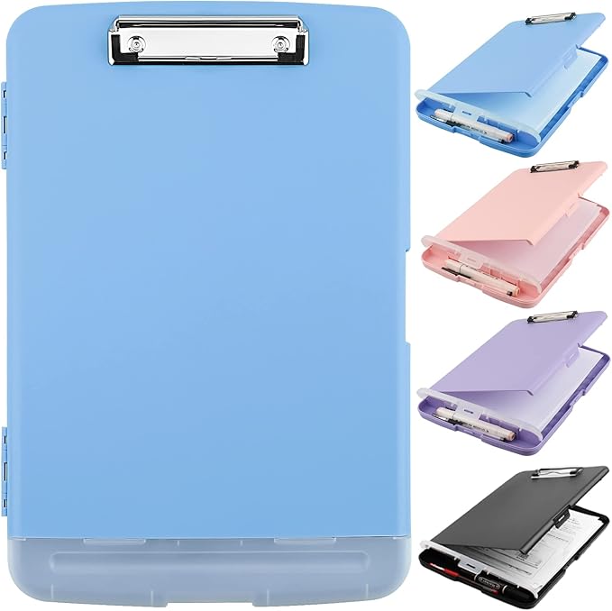 Clipboard with Storage, A4 Binder Nursing Clipboards with Pen Holder, Heavy Duty Storage Clipboard with Low Profile Clip, Clipboards Folder Side-Opening, Smooth Writing Clip Board (Lake Blue)