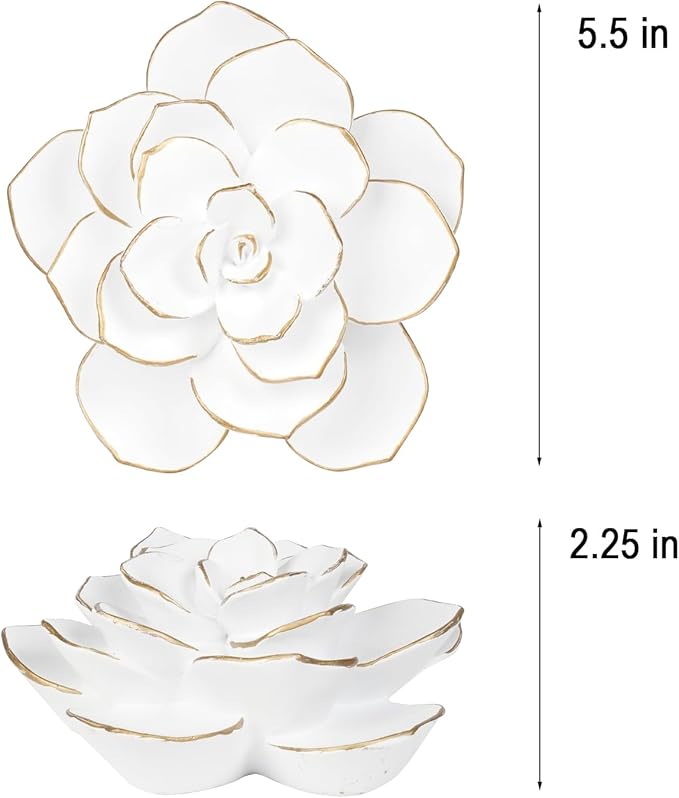 Guichifun Flower 3D White Succulent Wall Decor - Resin Home Accents Indoor or Outdoor Art Wall Sculptures Hanging Flowers for Bathroom Living Room Bedroom Gifts 5.5 X 2.25 X 5.75 Inch