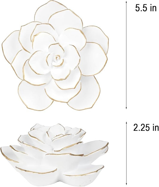 Guichifun Flower 3D White Succulent Wall Decor - Resin Home Accents Indoor or Outdoor Art Wall Sculptures Hanging Flowers for Bathroom Living Room Bedroom Gifts 5.5 X 2.25 X 5.75 Inch
