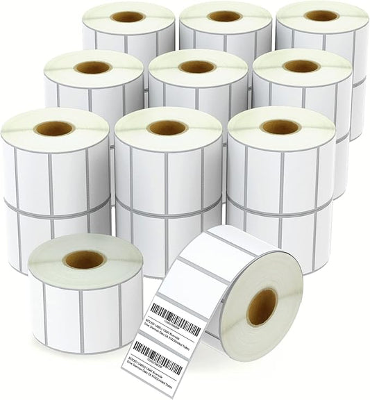 BETCKEY - 2" x 1" (51 mm x 25 mm) Multipurpose & Address Labels Compatible with Zebra & Rollo Label Printer,Premium Adhesive & Perforated [20 Rolls, 26000 Labels]