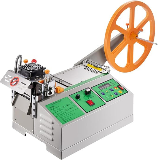 VEVOR Automatic Webbing Cutting Machine, Hot and Cold Ribbon Cutting Machine with Adjustable Temperature and LCD Display, Auto Zipper Tapes Cutter for Nylon Webbing, Elastic Bands, Shoelaces