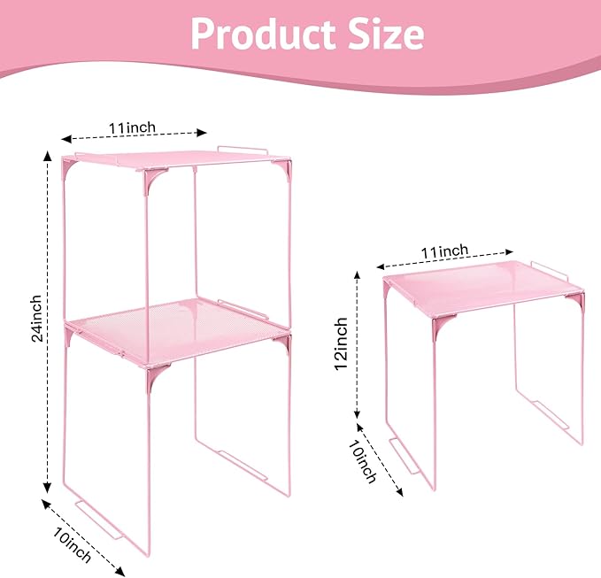 Locker Organizer Shelf Stackable Extra Locker Shelf for School Locker Organizer Storage Cabinet Accessories Suitable for School, Office, and Home use (2, Light Pink)