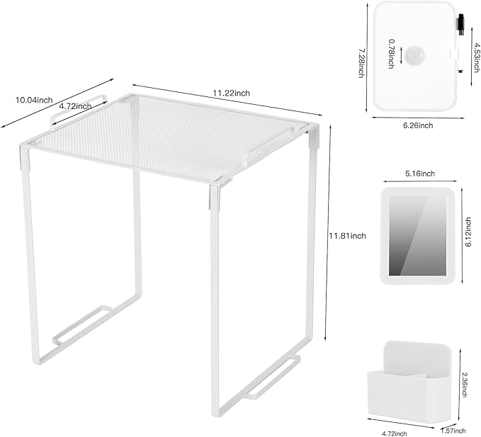Locker Organizer Accessories Decorating Kit, Metal Mesh Locker Shelf, Magnetic Pen Holder,Mirror,Whiteboard, Markers, Magnets,Suitable for School,Work,Office,Gym (1pack-White)