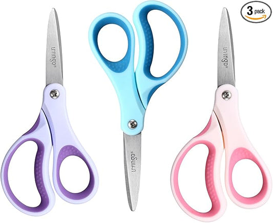 LIVINGO Kids Scissors for Ages 8-11 - 3 Pack 6” Pointed Tip Stainless Steel School Scissors for Children Teacher Classroom Crafting