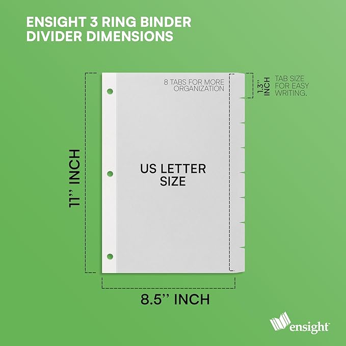 Ensight 3 Ring Page Dividers Bulk, 1/8 Cut Tab Dividers - 96 Per Box Divider Pages with Tabs, Decorative Printable Rewritable Divider Tabs, Exhibit Tab Dividers for 3 Ring Binders Bulk