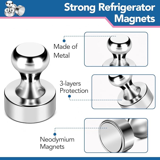 LOVIMAG Refrigerator Magnets, 28Pcs Strong Fridge Magnets for Refrigerator, Small Neodymium Magnet for Whiteboard, Metal Push Pin Magnet for Kitchen, Office, School, Locker, Map Decorative