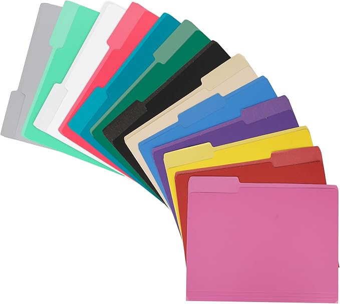 18-Pack Black File Folders,Letter Size,1/3 Cut Tab,Office Home School for Documents Files Paper