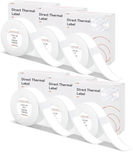 NIIMBOT D11 D110 D101 Label Tapes, 6 Rolls Adapted D11 Label Print Paper, D110 Thermal Sticker Paper 0.47"x 1.57" Waterproof Self Adhesive Labeling Tape(White)