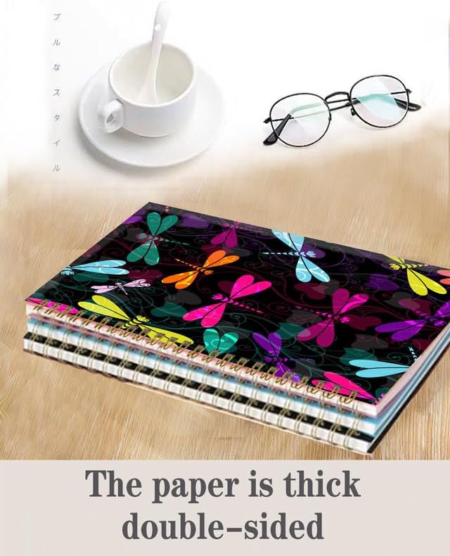 Spiral Journal Notebook,A5 Hardcover Lined Journals for Women Girl 6 x 8.3 in,120 Pages Thick Paper,Cute College Ruled Writing Notebook for Gifts Office Work School(Colorful Dragonfly)