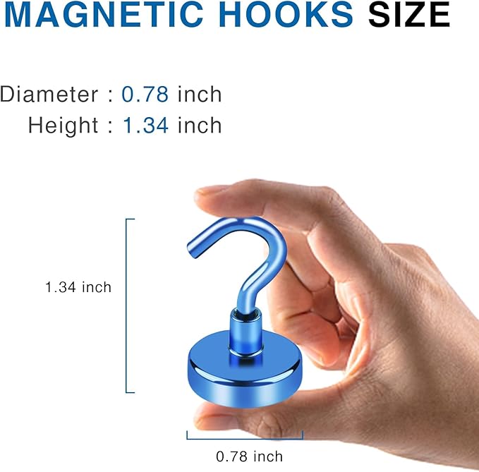 LOVIMAG Magnetic Hooks for Cruise Cabins, 40lbs Blue Magnetic Hooks for Classroom, Strong Magnets with Hooks for Hanging, Neodymium Magnet Hooks for Fridge, Ceiling, Locker, Camper, Travel-25 Pcs