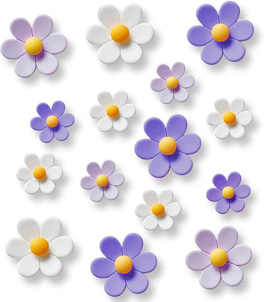 16 pcs - Cute Flower Magnet, Purple Magnet for Fridge and Locker, Whiteboard, and Decoration (16 pcs-Flower-Purple)