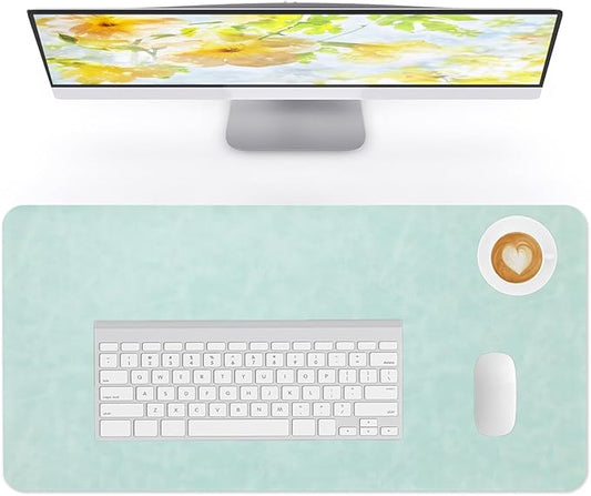Crazy Horse Leather Desk Mat Large Mouse Pad Laptop Desk Pad Waterproof Non-Slip Table Blotter Desktop Writing Pad for Office and Home (Light Green, 60x35cm)