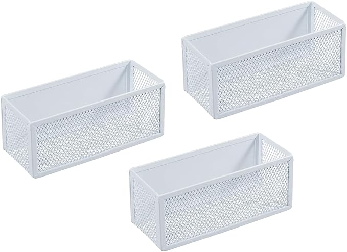 MyGift White Wire Mesh Magnetic Storage Baskets, Whiteboard Accessories, Classroom and Office Supply Organizer, Set of 3