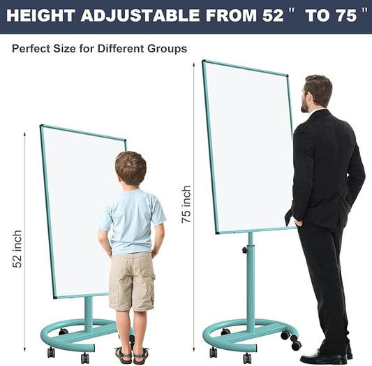 Mobile Whiteboard on Wheels, 40x26 Inches Magnetic Dry Erase Board with Stand, Standing Dry Erase Board with Paper Pads, Portable Rolling White Board for Classroom, School, Office, Home, Teacher