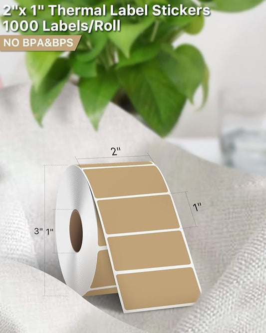 iEager 2x1 Inch Thermal Labels, Brown Rectangle Thermal Printer Stickers, Durable Shipping Label Printer Sticker for Barcode, Name, Address, 1000 Labels/Roll