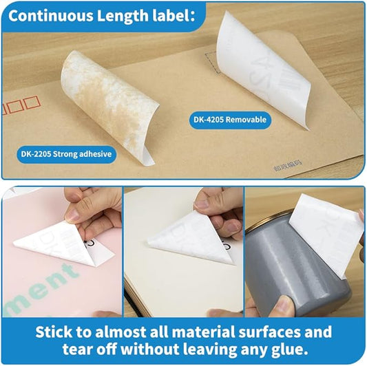 MarkDomain Paper Label Replace Brother Removable DK-4205 DK4205 Continous Label Roll for QL serise Printer QL 800 QL820nwb 2.4" x 100', Black on White, 5 Paper Rolls + 1 Frame