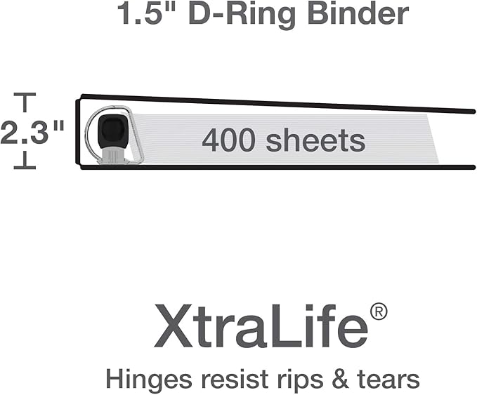 Oxford 3 Ring Binders, Binders for School, 1.5 Inch ONE-Touch Easy Open D Rings, 3-Sided View Binder Covers, Xtralife Hinge, Non-Stick, PVC-Free, Assorted Colors, 375-Sheet Capacity, 4 Pack (79907)