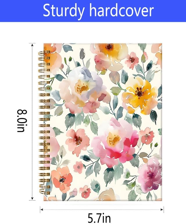 Spiral Journal Notebook,A5 Hardcover Lined Journals for Women Girl 6 x 8.3 in,120 Pages Thick Paper,Cute College Ruled Writing Notebook for Gifts Office Work School(Beautiful Floral)
