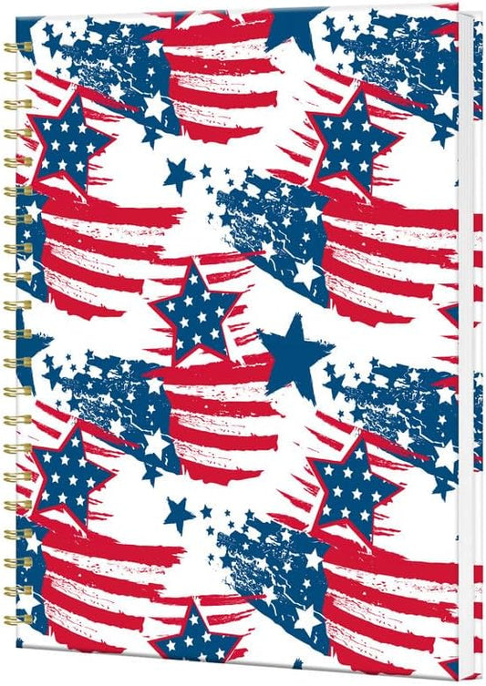 iampanda Spiral Journal Notebook,Strong Twin-Wire Binding with Premium Paper for Women,60 Sheets B5 College Ruled Notebook/Journal,Perfect for School Office Work,4th of July American Flag