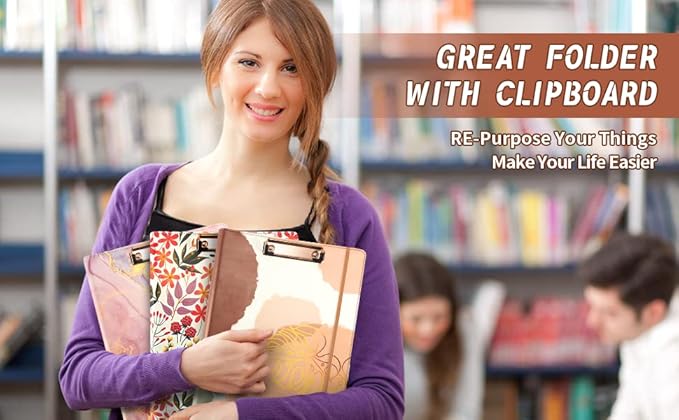 Padfolio for Women PU Leather Portfolio Cute Binder Foldable Recipe Clipboard Purple Phone Pocket