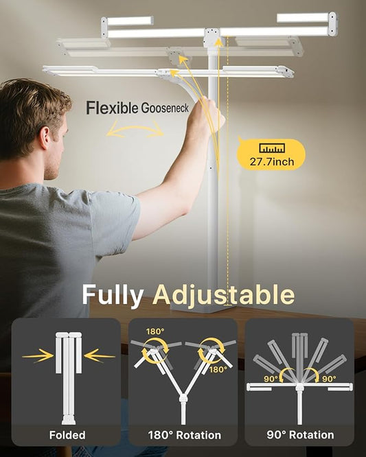 42" LED Desk Lamp for Home Office, Eye-Caring Desk Light with Adjustable 4-Segment Bar, 1800LM Bright, Remote, Architect Table Lamp with Base for Dual Monitors, Reading, Study, Workbench(White)