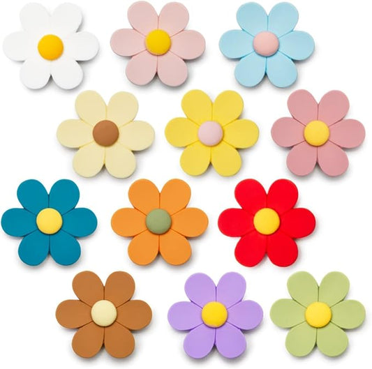 Large 3D Flower Cute Fridge Magnets for Locker, Colorful Strong Decorative Funny Refrigerator Magnets for Whiteboard, Kitchen, and Office (Large & 12 Colors)