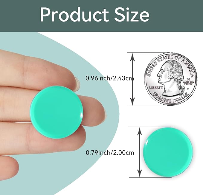 Mini Whiteboard Fridge Magnets, 30 Pack Round Magnets - Heavy Duty, Cute & Colorful for Fridge, Locker, Office, Classroom, Kitchen - Green