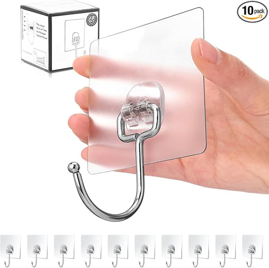 Antimbee 10-Pack All-Purpose Large Adhesive Hooks for Hanging, Banana Hook, Heavy Duty Adhesive Hooks 37 lb(Max), Sticky Wall Hook fit Home, Bathroom, Kitchen, Office and Outdoor
