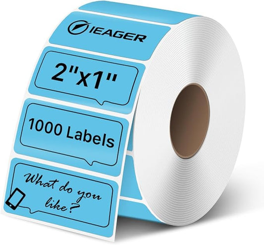 iEager 2x1 Inch Thermal Labels, Blue Rectangle Thermal Printer Stickers, Durable Shipping Label Printer Sticker for Barcode, Name, Address, 1000 Labels/Roll