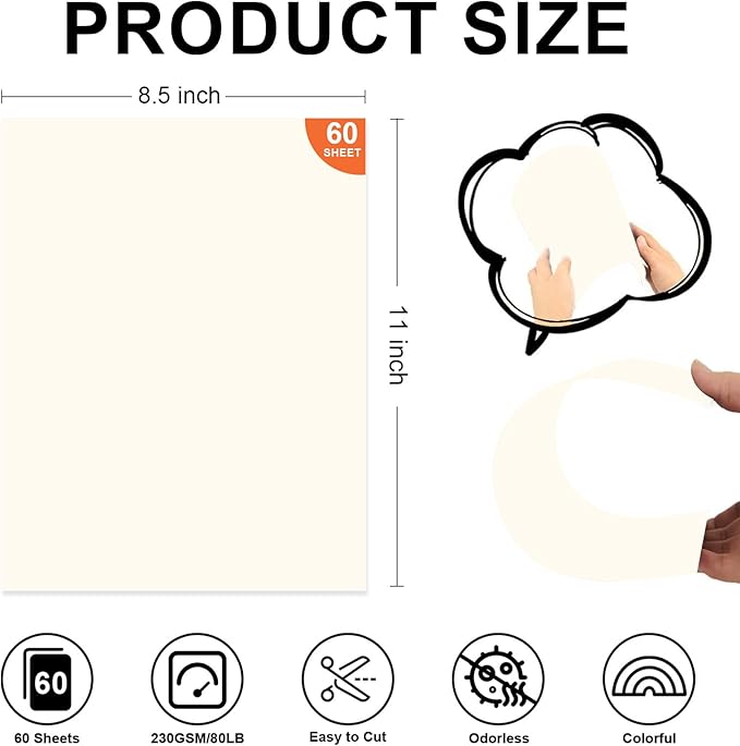 60 Sheets White Cardstock Paper 8.5 x 11 Inches – 230 GSM Thick Card Stock for Printing, Crafts, DIY Projects – Heavyweight Printer Paper, Textured Cardstock