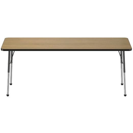 FDP Rectangle (24 x 60 inch) Classroom Table with Adjustable Standard Ball Glide Legs (19-30 in); School and Office Furniture - Pasadena Oak Top/Black Edge and Legs